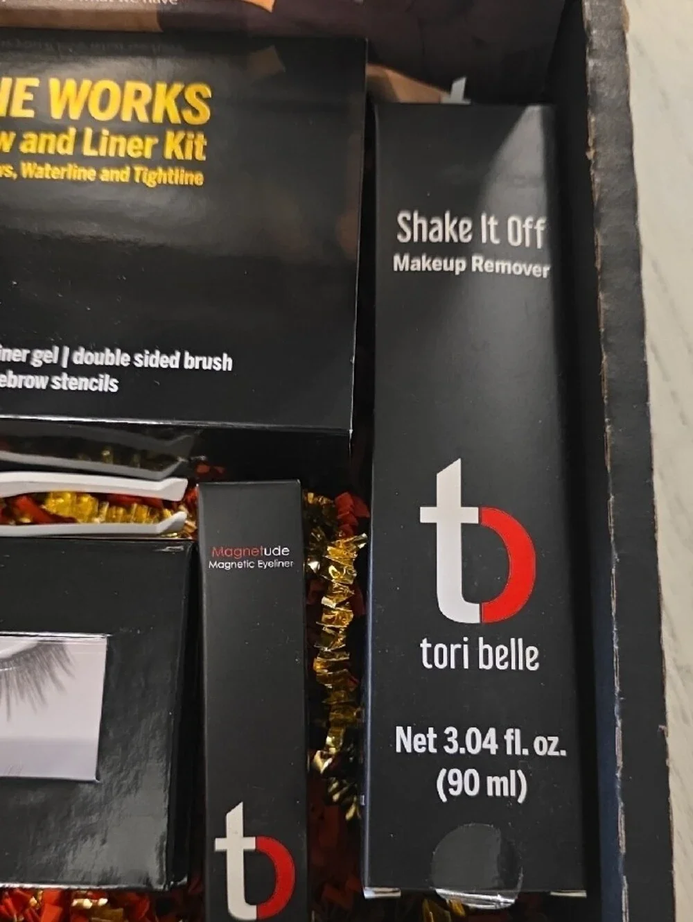 Tori Belle 'The Works' Brow and Liner Kit in Black & Red Packaging
